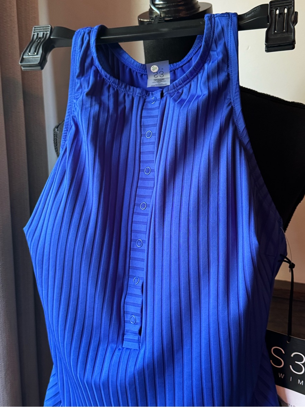 Royal Blue Ribbed Button-Front Bodysuit large nwt - Picture 3 of 8